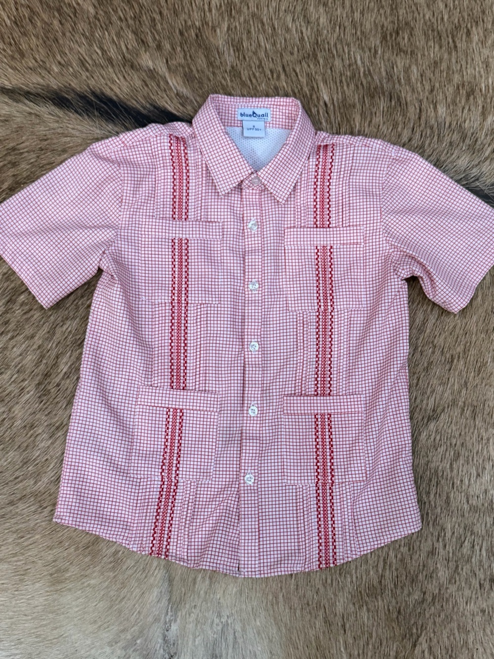Blue Quail Red Check Short-Sleeve Button-Down Shirt for Kids